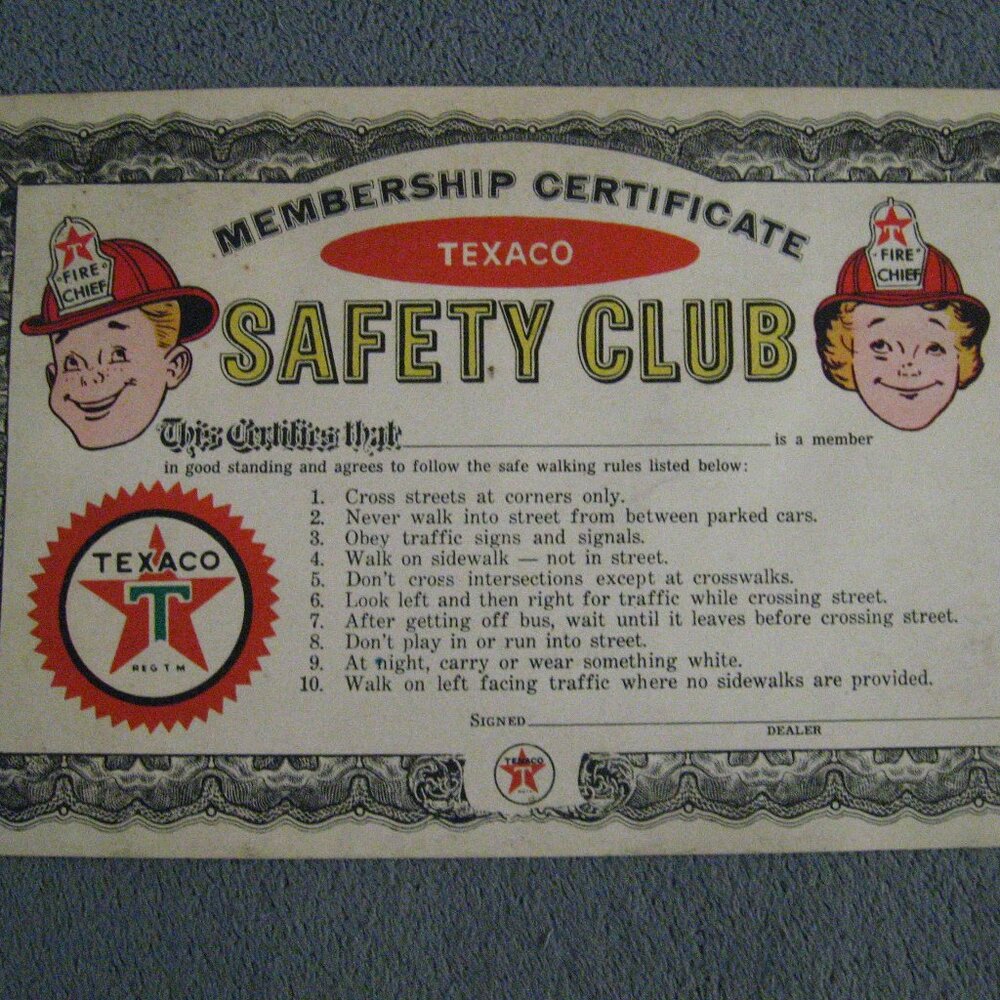 Texaco Gas Filling Station 1950's Kids Certificate